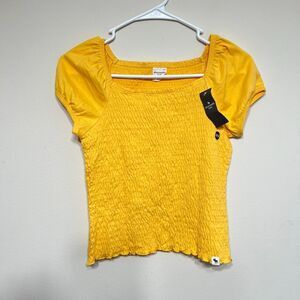 Abercrombie and Fitch Yellow Smocked Shirt 13/14 Girls NEW